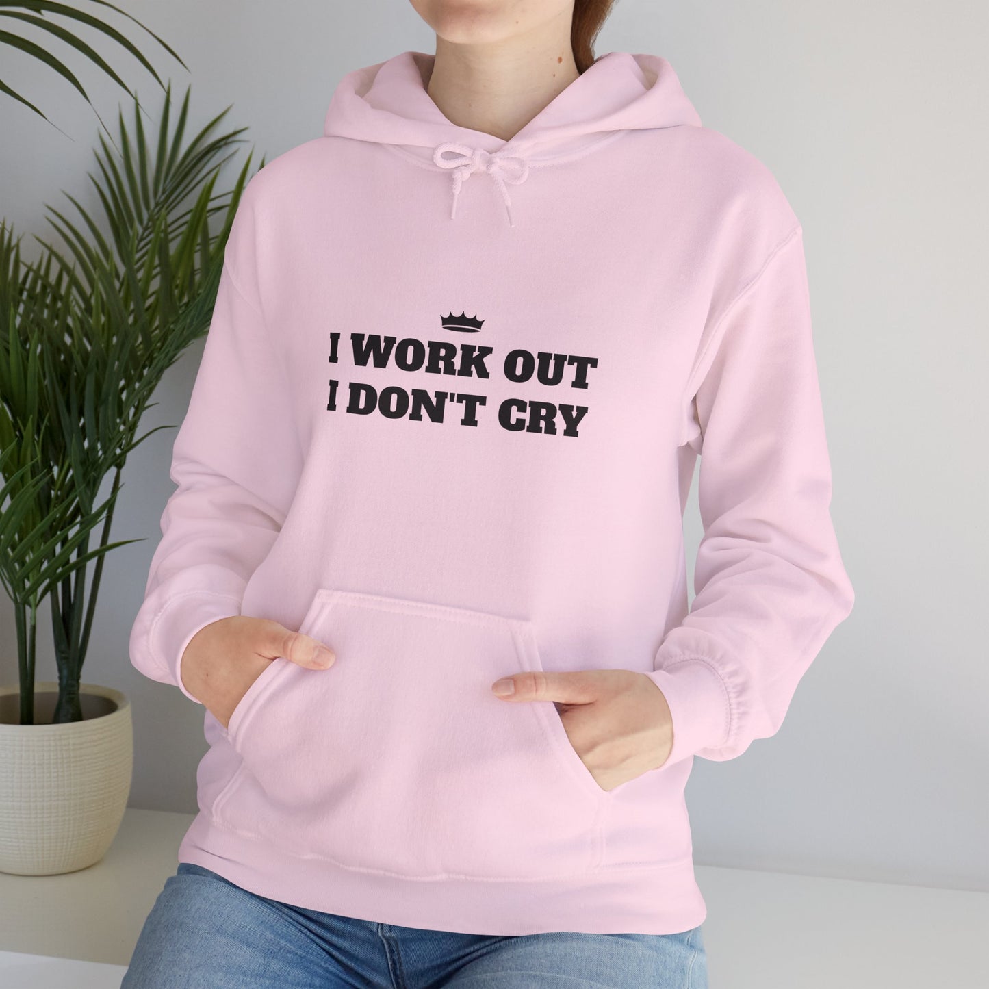 I WORK OUT I DON'T CRY Unisex Heavy Blend™ Hoodie - Motivational Fitness Sweatshirt